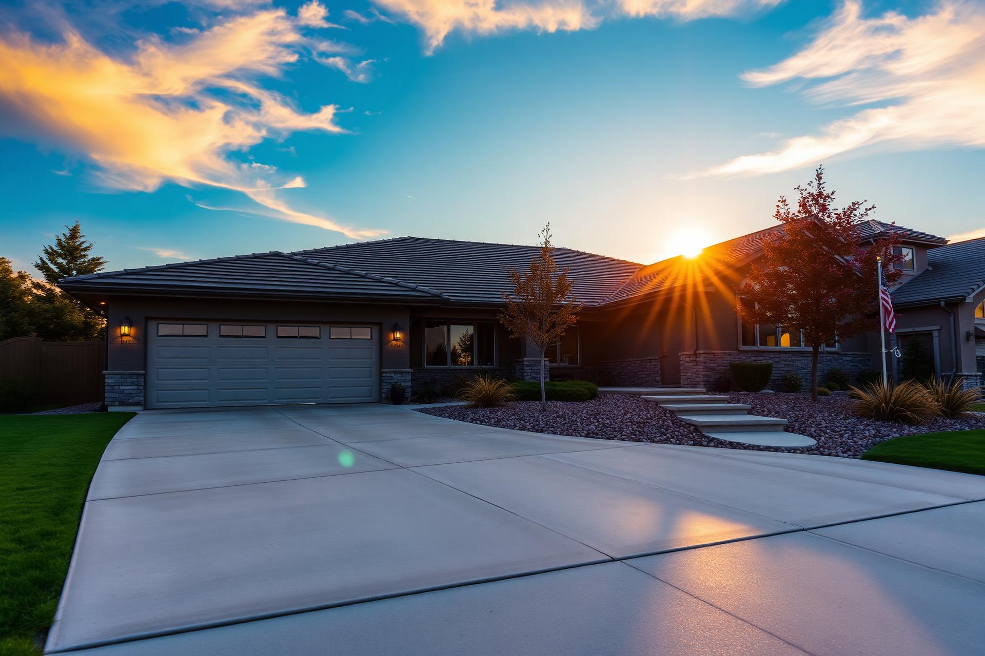 Freshly pressure washed home in Boise at sunrise